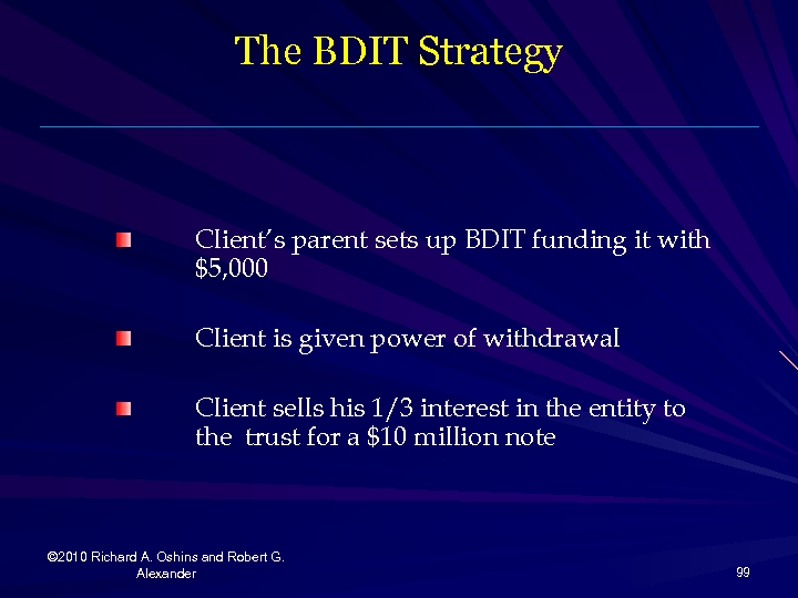 The BDIT Strategy Client’s parent sets up BDIT funding it with $5, 000 Client
