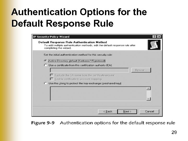Authentication Options for the Default Response Rule 29 