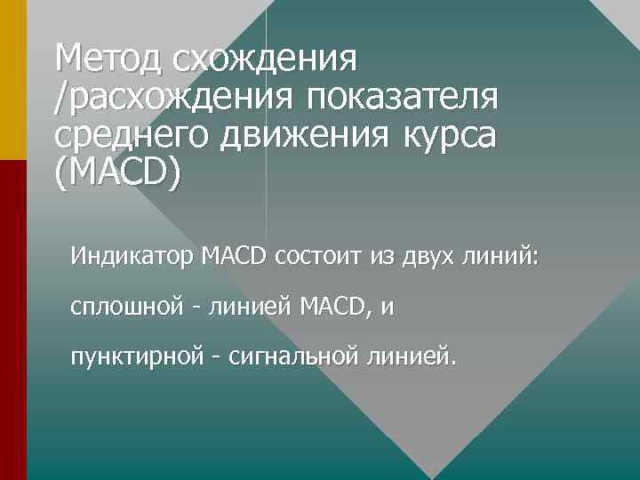 Метод схождения /расхождения показателя среднего движения курса (MACD) Индикатор MACD состоит из двух линий: