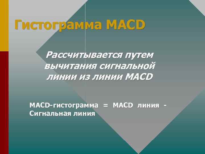 Гистограмма MACD Рассчитывается путем вычитания сигнальной линии из линии MACD-гистограмма = MACD линия Сигнальная