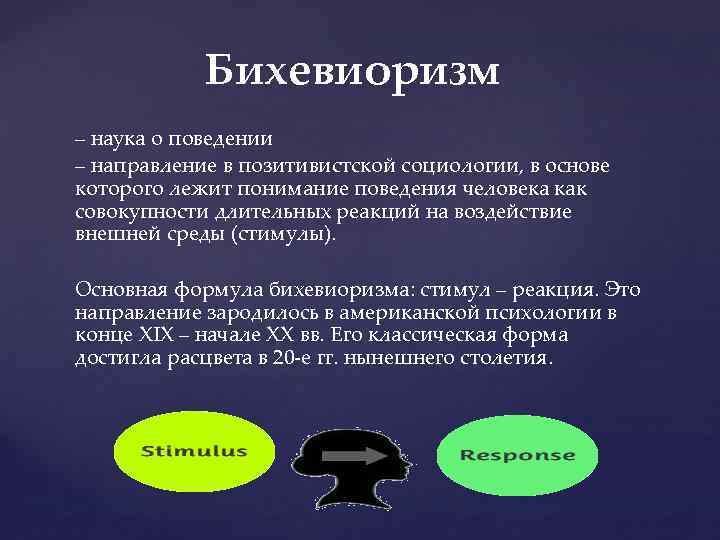 По какой схеме бихевиоризм представляет поведение человека