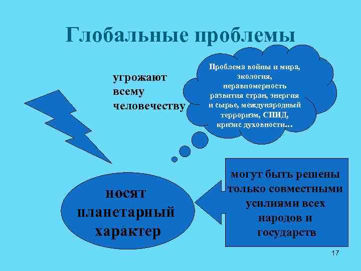 Глобальные проблемы угрожают всему человечеству носят планетарный характер Проблема войны и мира, экология, неравномерность