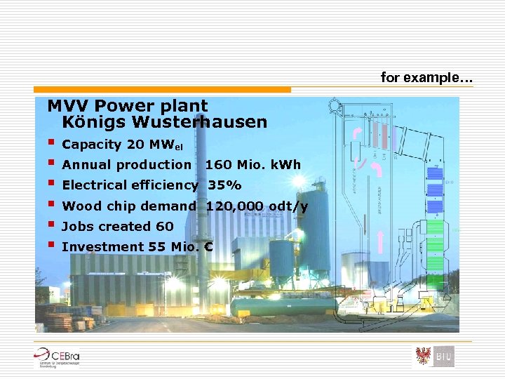 for example… MVV Power plant Königs Wusterhausen § § § Capacity 20 MWel Annual