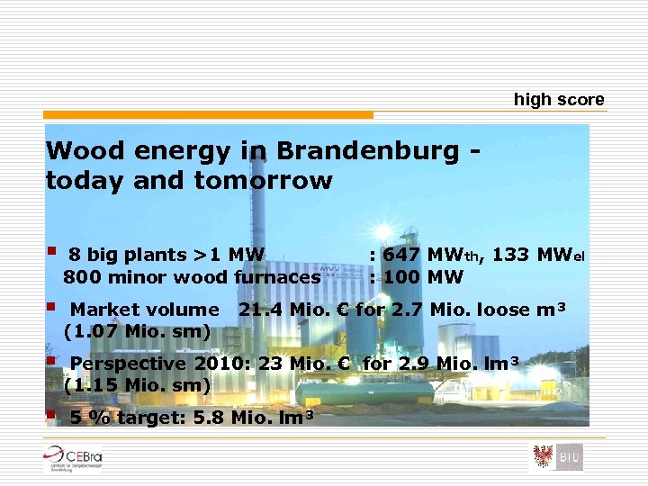 high score Wood energy in Brandenburg today and tomorrow § 8 big plants >1