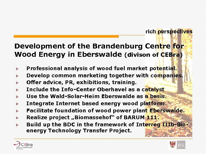 rich perspectives Development of the Brandenburg Centre for Wood Energy in Eberswalde (divison of