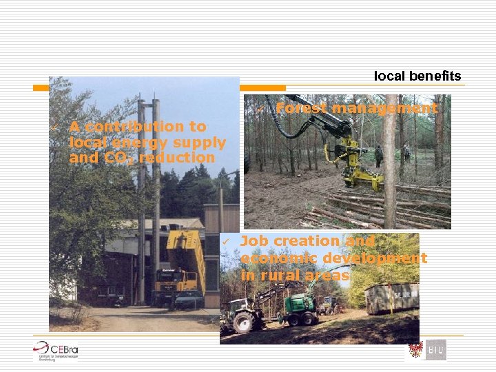 local benefits ü ü Forest management A contribution to local energy supply and CO