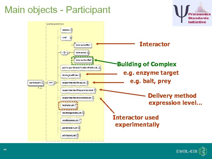 Main objects - Participant Interactor Building of Complex e. g. enzyme target e. g.