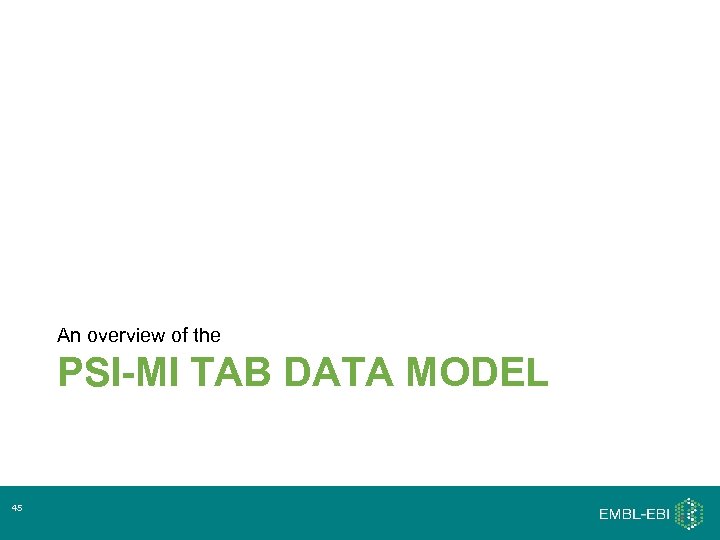 An overview of the PSI-MI TAB DATA MODEL 45 