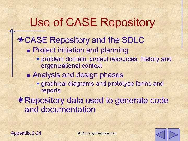 Use of CASE Repository and the SDLC n Project initiation and planning w problem