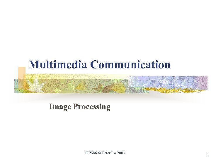 Multimedia Communication Image Processing CP 586 © Peter Lo 2003 1 