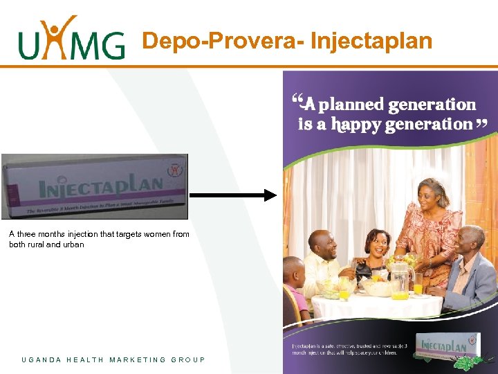 Depo-Provera- Injectaplan A three months injection that targets women from both rural and urban