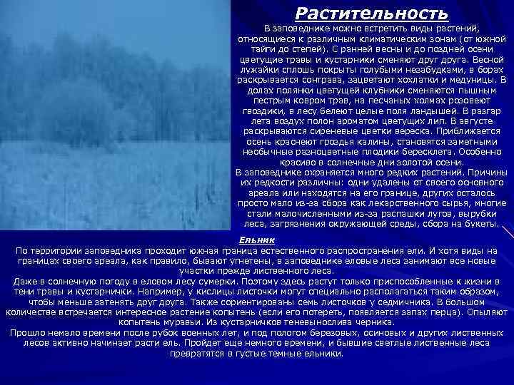 Растительность В заповеднике можно встретить виды растений, относящиеся к различным климатическим зонам (от южной