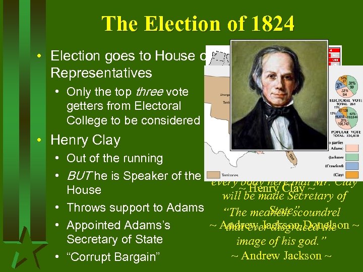 The Election of 1824 • Election goes to House of Representatives • Only the