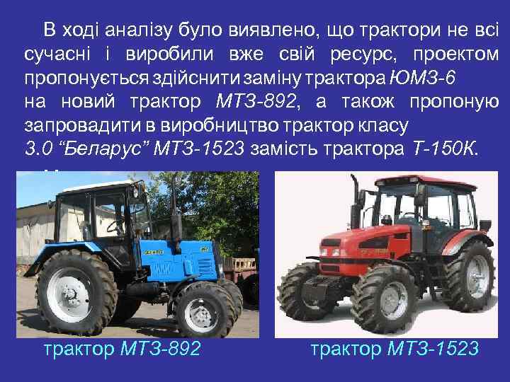В ході аналізу було виявлено, що трактори не всі сучасні і виробили вже свій