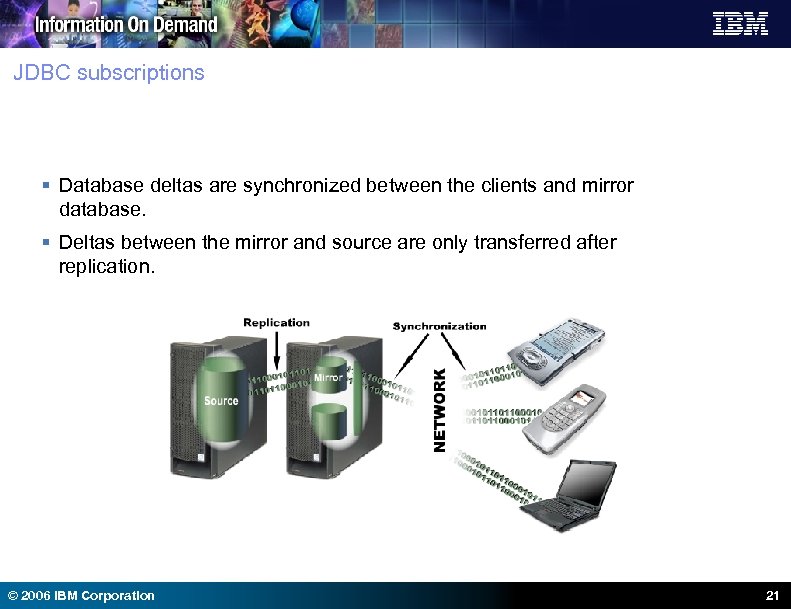 JDBC subscriptions § Database deltas are synchronized between the clients and mirror database. §