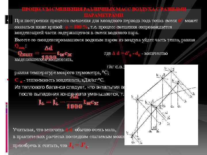 • • ПРОЦЕССЫ СМЕШЕНИЯ РАЗЛИЧНЫХ МАСС ВОЗДУХА С РАЗНЫМИ ПАРАМЕТРАМИ При построении процесса