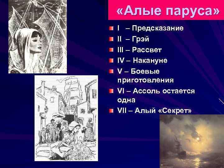  «Алые паруса» I – Предсказание II – Грэй III – Рассвет IV –