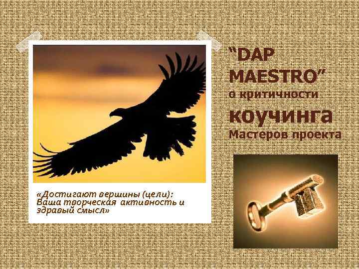“DAP MAESTRO” о критичности коучинга Мастеров проекта «Достигают вершины (цели): Ваша творческая активность и