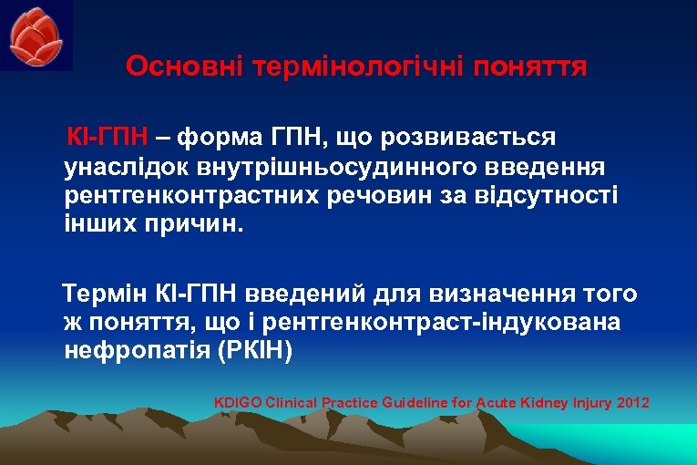 Основні термінологічні поняття КІ-ГПН – форма ГПН, що розвивається унаслідок внутрішньосудинного введення рентгенконтрастних речовин