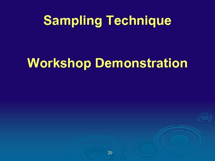 Sampling Technique Workshop Demonstration 29 