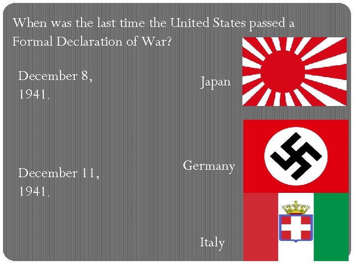 When was the last time the United States passed a Formal Declaration of War?