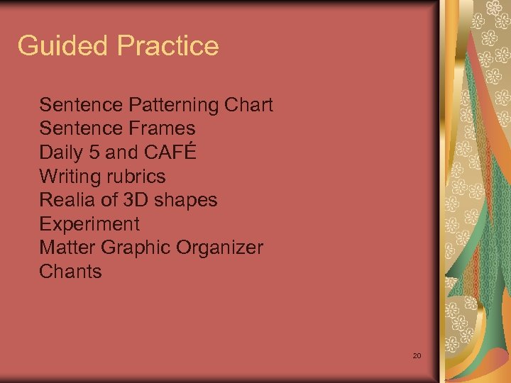 Guided Practice Sentence Patterning Chart Sentence Frames Daily 5 and CAFÉ Writing rubrics Realia