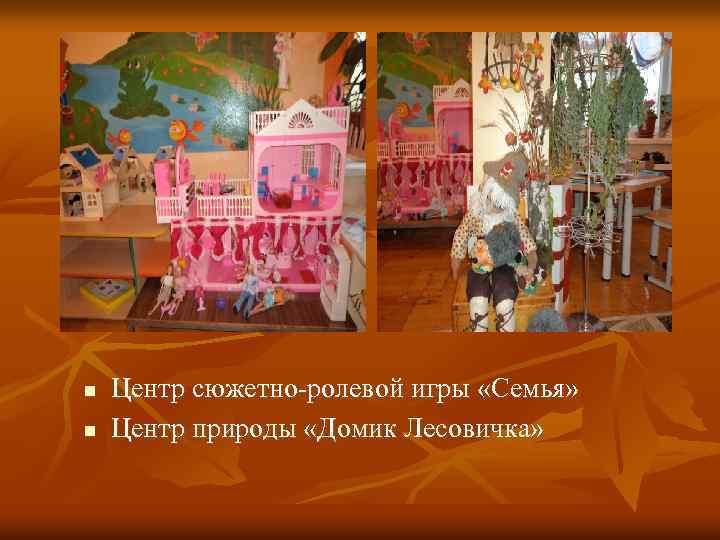 n n Центр сюжетно-ролевой игры «Семья» Центр природы «Домик Лесовичка» 