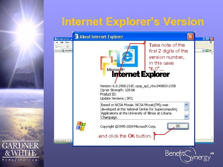 Internet Explorer’s Version • Open your Internet Explorer… Take note of the first 2