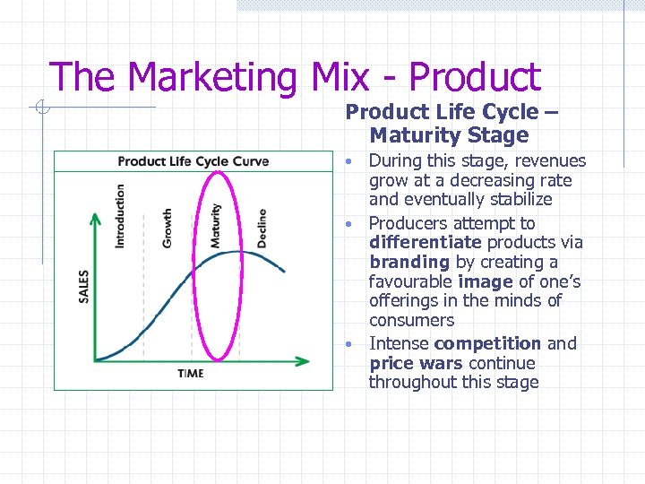 The Marketing Mix - Product Life Cycle – Maturity Stage During this stage, revenues