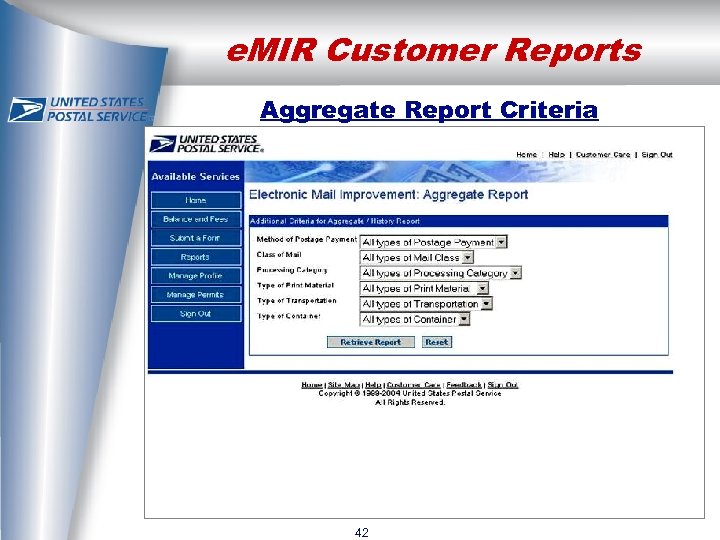 e. MIR Customer Reports Aggregate Report Criteria 42 