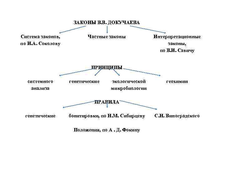  Система законов, по И. А. Соколову системного анализа генетические ЗАКОНЫ В. В. ДОКУЧАЕВА