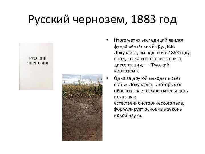 Русский чернозем, 1883 год • • Итогом этих экспедиций явился фундаментальный труд В. В.