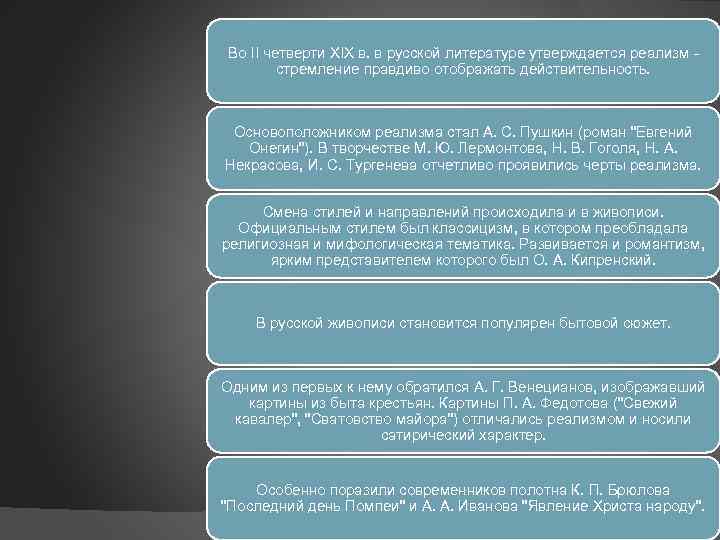 Во II четверти XIX в. в русской литературе утверждается реализм стремление правдиво отображать действительность.