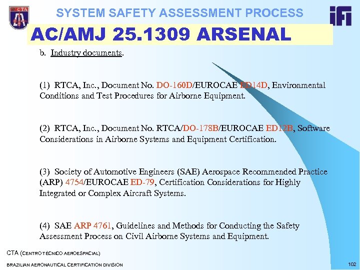 SYSTEM SAFETY ASSESSMENT PROCESS AC/AMJ 25. 1309 ARSENAL b. Industry documents. (1) RTCA, Inc.