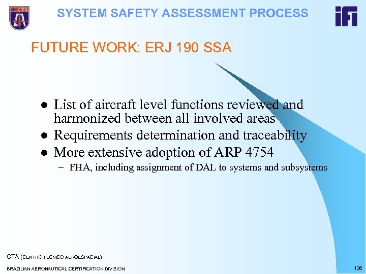 SYSTEM SAFETY ASSESSMENT PROCESS FUTURE WORK: ERJ 190 SSA l l l List of