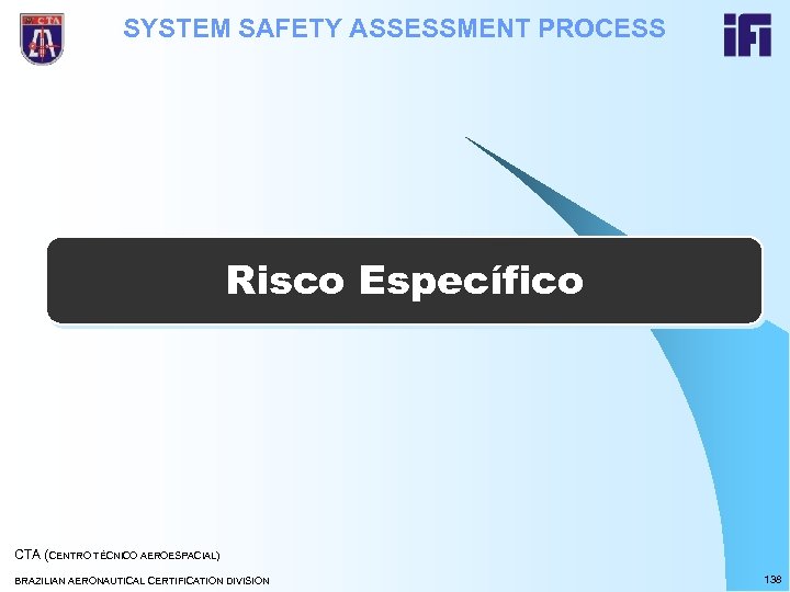 SYSTEM SAFETY ASSESSMENT PROCESS Risco Específico CTA (CENTRO TÉCNICO AEROESPACIAL) BRAZILIAN AERONAUTICAL CERTIFICATION DIVISION