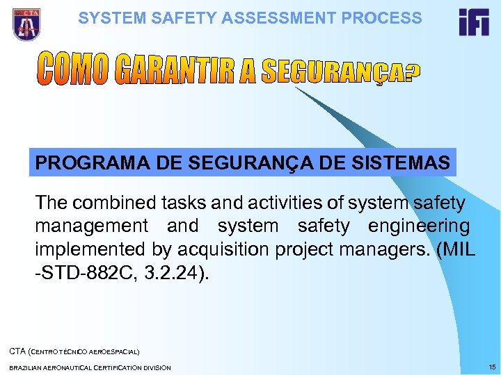 SYSTEM SAFETY ASSESSMENT PROCESS PROGRAMA DE SEGURANÇA DE SISTEMAS The combined tasks and activities