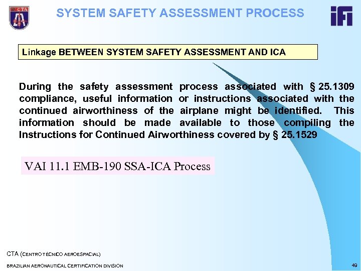 SYSTEM SAFETY ASSESSMENT PROCESS Linkage BETWEEN SYSTEM SAFETY ASSESSMENT AND ICA During the safety