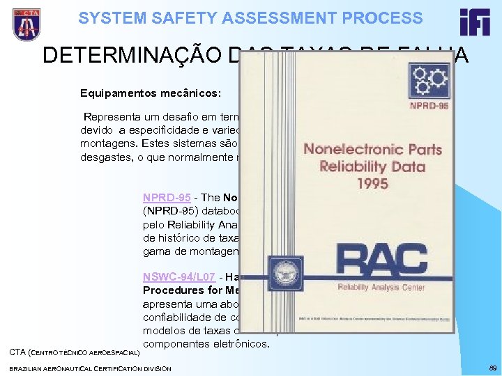 SYSTEM SAFETY ASSESSMENT PROCESS DETERMINAÇÃO DAS TAXAS DE FALHA Equipamentos mecânicos: Representa um desafio