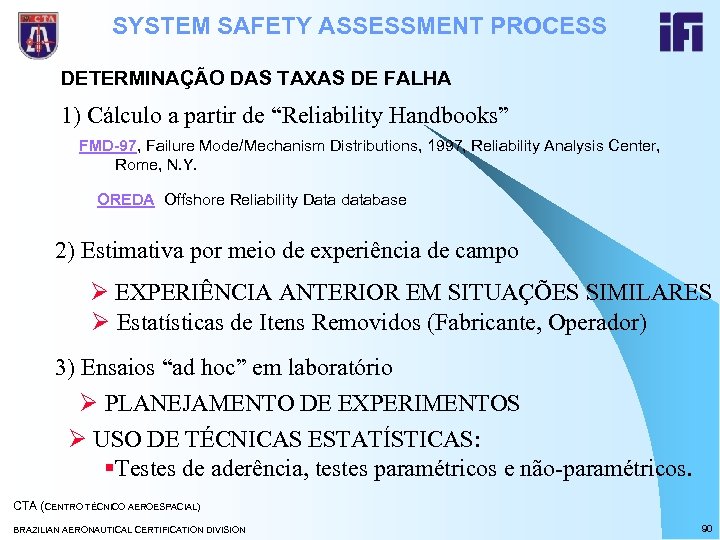 SYSTEM SAFETY ASSESSMENT PROCESS DETERMINAÇÃO DAS TAXAS DE FALHA 1) Cálculo a partir de