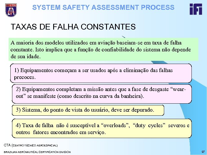 SYSTEM SAFETY ASSESSMENT PROCESS TAXAS DE FALHA CONSTANTES A maioria dos modelos utilizados em