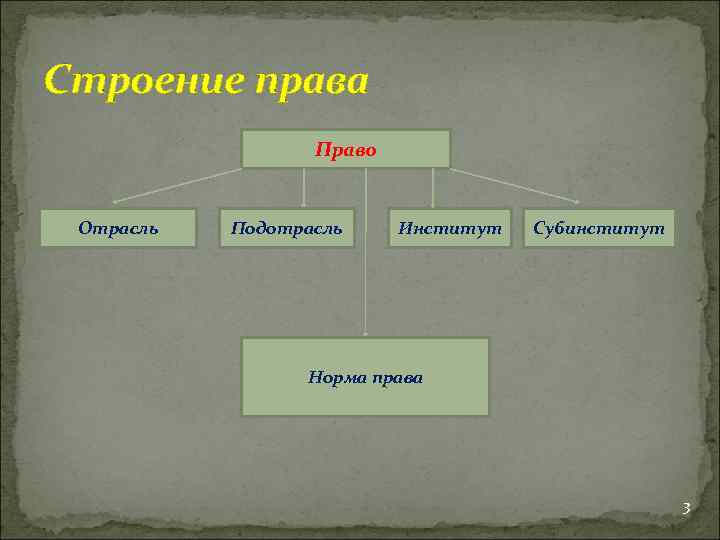 Строение права Право Отрасль Подотрасль Институт Субинститут Норма права 3 