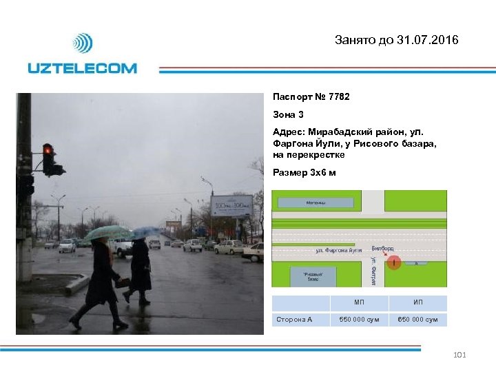 Занято до 31. 07. 2016 Паспорт № 7782 Зона 3 Адрес: Мирабадский район, ул.