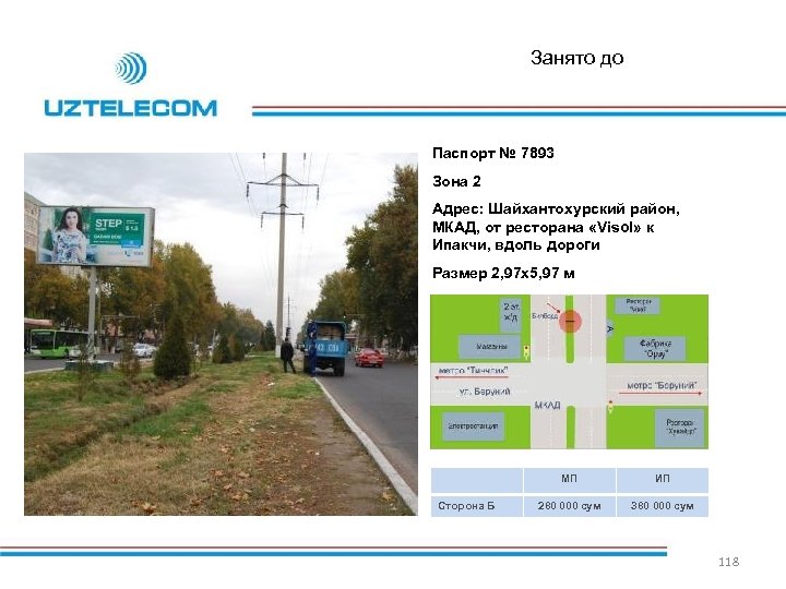 Занято до Паспорт № 7893 Зона 2 Адрес: Шайхантохурский район, МКАД, от ресторана «Visol»