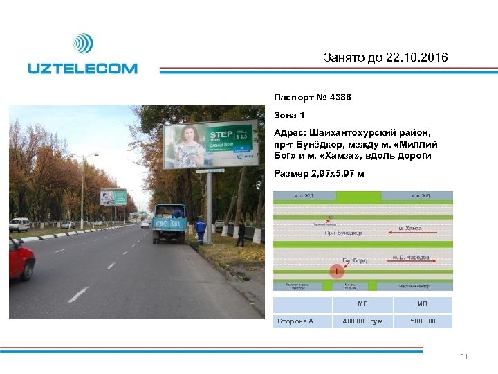 Занято до 22. 10. 2016 Паспорт № 4388 Зона 1 Адрес: Шайхантохурский район, пр-т