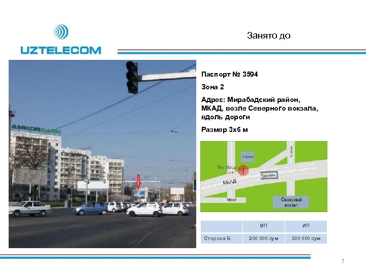 Занято до Паспорт № 3594 Зона 2 Адрес: Мирабадский район, МКАД, возле Северного вокзала,