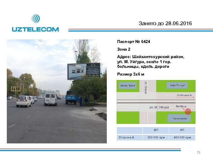 Занято до 28. 06. 2016 Паспорт № 6424 Зона 2 Адрес: Шайхантохурский район, ул.