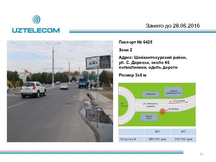 Занято до 28. 06. 2016 Паспорт № 6425 Зона 2 Адрес: Шайхантохурский район, ул.