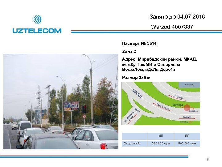 Занято до 04. 07. 2016 Werzod 4007887 Паспорт № 3614 Зона 2 Адрес: Мирабадский