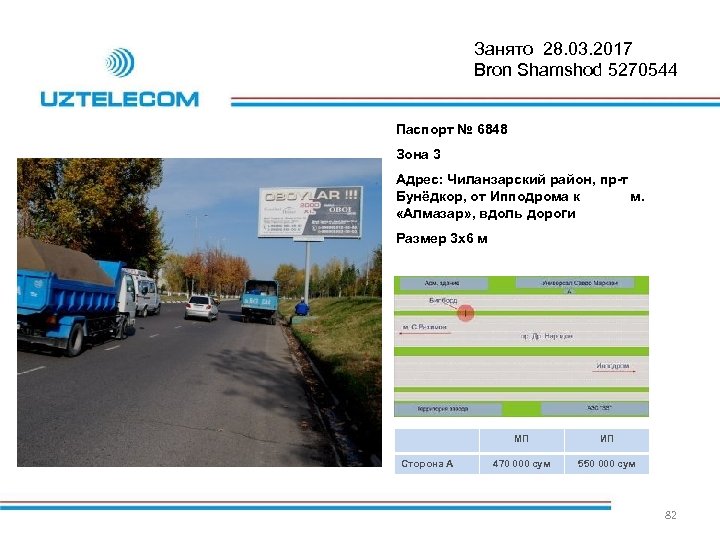 Занято 28. 03. 2017 Bron Shamshod 5270544 Паспорт № 6848 Зона 3 Адрес: Чиланзарский